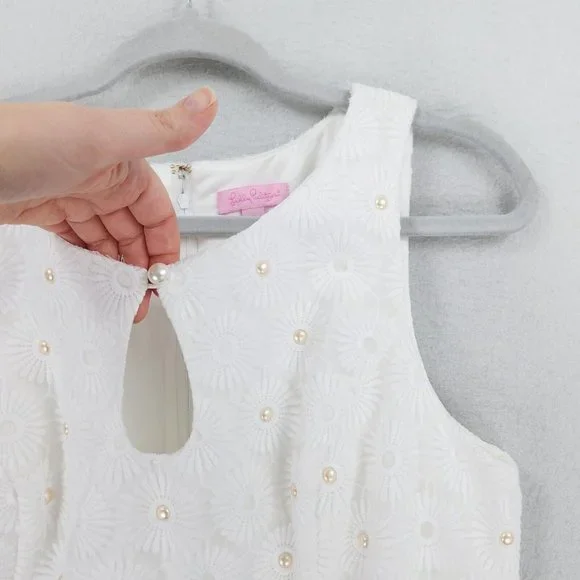 Lilly Pulitzer Dress Womens 12 Resort White Nicci Pinwheel Organza Floral Lace - Picture 4 of 16